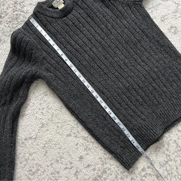 LL Bean Vintage Mens Lambswool Fishermans Sweater Dark Grey Preppy Grandpa Large